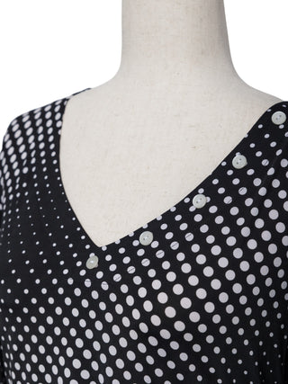 Polka Dot V-Neck Top with Button Accents