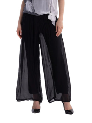 Bella Amore Women's Black Silk Pants Wide Leg