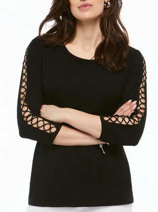 Black Cutout Sleeve Top - Lala Love Moda