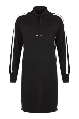 I'CONA Clothing Women's Black Cowl Neck Knit Dress with Side Stripes