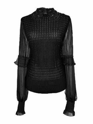 azi jeans clothing women's BLACK LONG SLEEVE SWEATER - Lala Love Moda