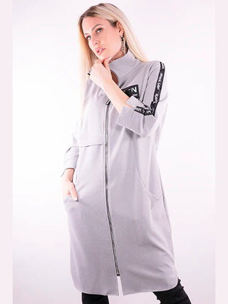 Zip Front Dress Light Grey