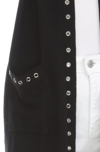Grommet Trim Black Duster Cardigan - Lala Love Moda