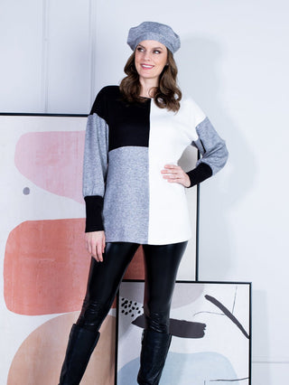 Artex Fashions Sweater for Leggings, Women's tunic sweaters to wear with leggings, black and white by artex fashions