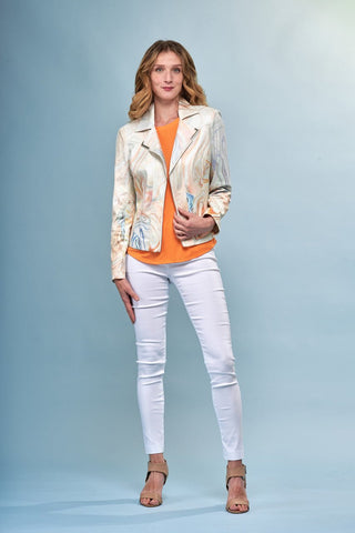 Women's Faux Leather Jacket - Pastel Marble Metallic Jacket