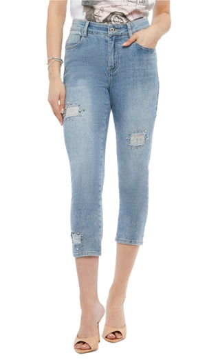 Rhinestone Capri Jeans - Lala Love Moda