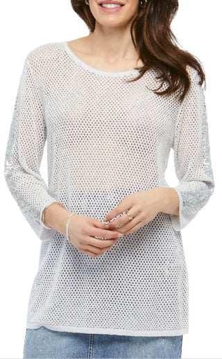 Silver Long Sequin Sleeve Mesh Top - Lala Love Moda