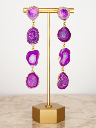 VICTORIA - Pink Geode Statement Drop Earrings - Lala Love Moda