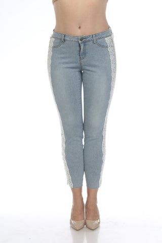 A.Z.I. Jeans White Lace Pearl Jeans - Lala Love Moda
