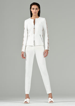 White Zip Up Athleisure Pants