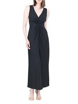Women's V-Neck Center Slit Black Maxi Dress