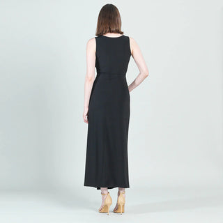 Women's V-Neck Center Slit Black Maxi Dress
