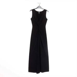 Women's V-Neck Center Slit Black Maxi Dress