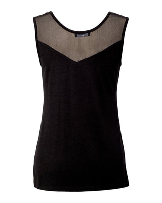 Perla Round Neck Sleeveless Mesh Top Black