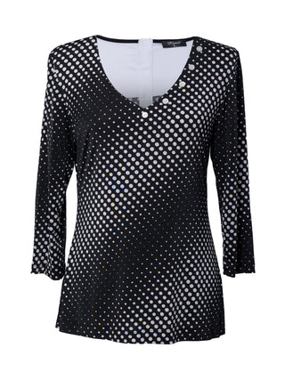 Black and white polka dot top - v neck top by Klaveli