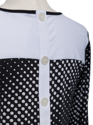 Polka Dot V-Neck Top with Button Accents