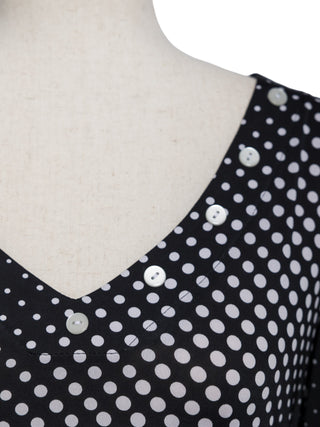 Polka Dot V-Neck Top with Button Accents