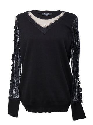 Sweater with Lace Sleeves - Black - Dressy Sweater