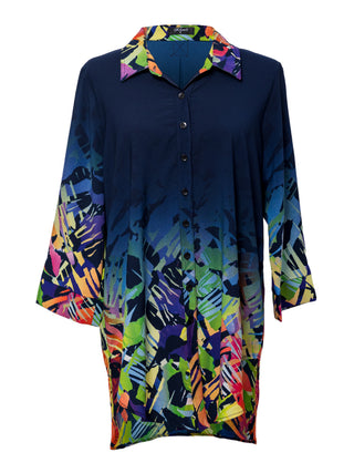 Women's Button Down Tunic Navy Flowy Blouse, Tunic Shirt, Klaveli