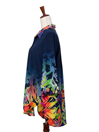 Abstract Navy Button Down Tunic