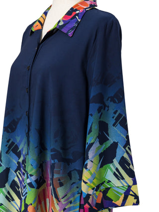 Abstract Navy Button Down Tunic