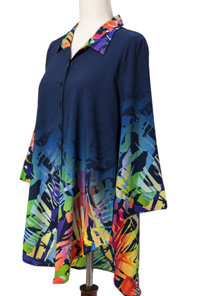 Abstract Navy Button Down Tunic