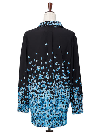 Midnight Petals Cascade Button-Up Blouse