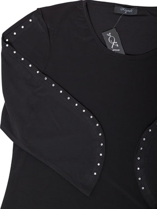 Cut Out Sleeve Black Rhinestone Top