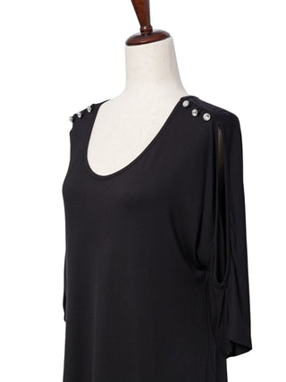 Crystal Charm Cutout Sleeve Top