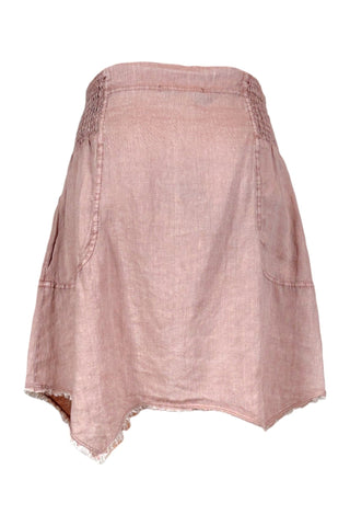 Short Linen Skirt Light Pink Asymmetrical Hem