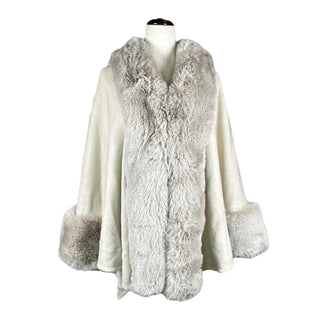 Women's Ivory Faux Fur Trim Shawl Cape with Cuffs