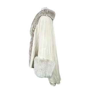 Ivory Faux Fur Trim Cuffs Shawl Cape