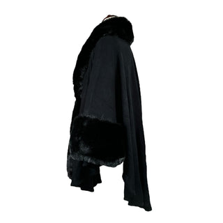 Black Faux Fur Trim Cuffs Shawl Cape