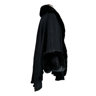 Black Faux Fur Trim Cuffs Shawl Cape