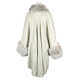 Ivory Faux Fur Trim Cuffs Shawl Cape