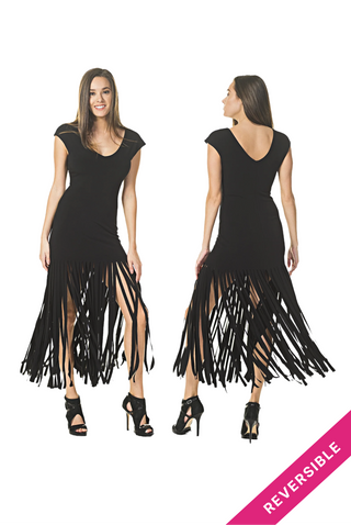 Eva Varro Women's Long Reversible Fringe Dress Black