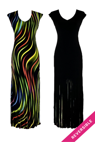 Eva Varro Women's Long Reversible Fringe Dress Black 