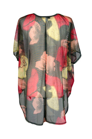 Floral Printed Sheer Tunic Slit Back