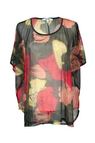 Floral Printed Sheer Tunic Slit Back