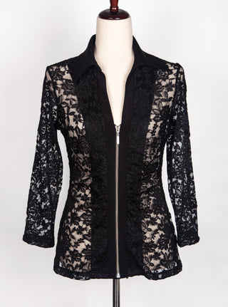 Women's lace tops with sleeves black