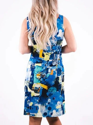 Abstract Sun Dress in Turquoise-Yellow Print - Lala Love Moda