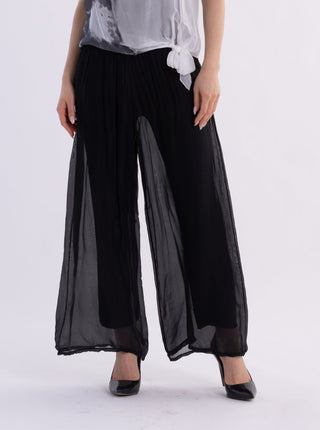 Bella Amore Women's Black Silk Pants Wide Leg