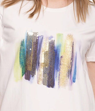 Blue Brush Stroke Sequin Graphic T-Shirt - Lala Love Moda