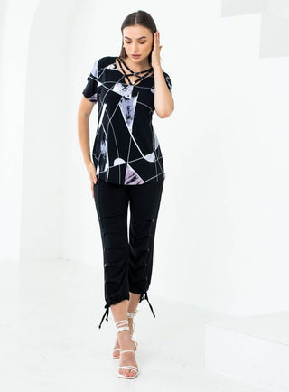 Artex Fashions Women Capri Pants with Buttons and Ties - Lala Love Moda