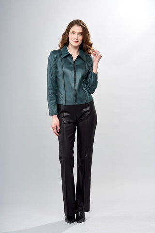 Women's Faux Leather Jacket - Green