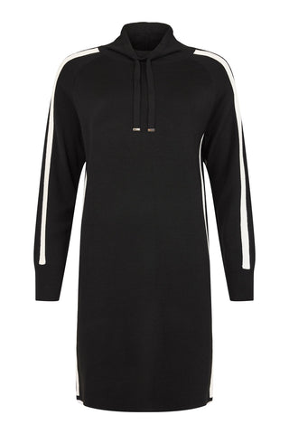 I'CONA Clothing Women's Black Cowl Neck Knit Dress with Side Stripes 