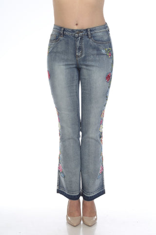 AZI Jeans Flair Bright Floral Embroidered Jeans - Lala Love Moda