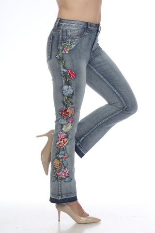 AZI Jeans Flair Bright Floral Embroidered Jeans - Lala Love Moda