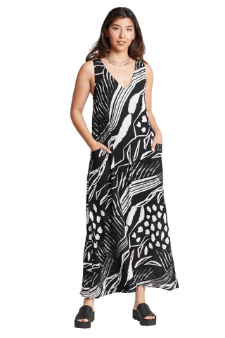 Floral Black & White Print Maxi Dress - Lala Love Moda