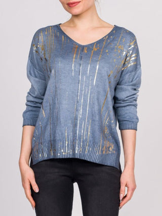 Bella Amore Gold Paint Stroke V-Neck Sweater - Lala Love Moda